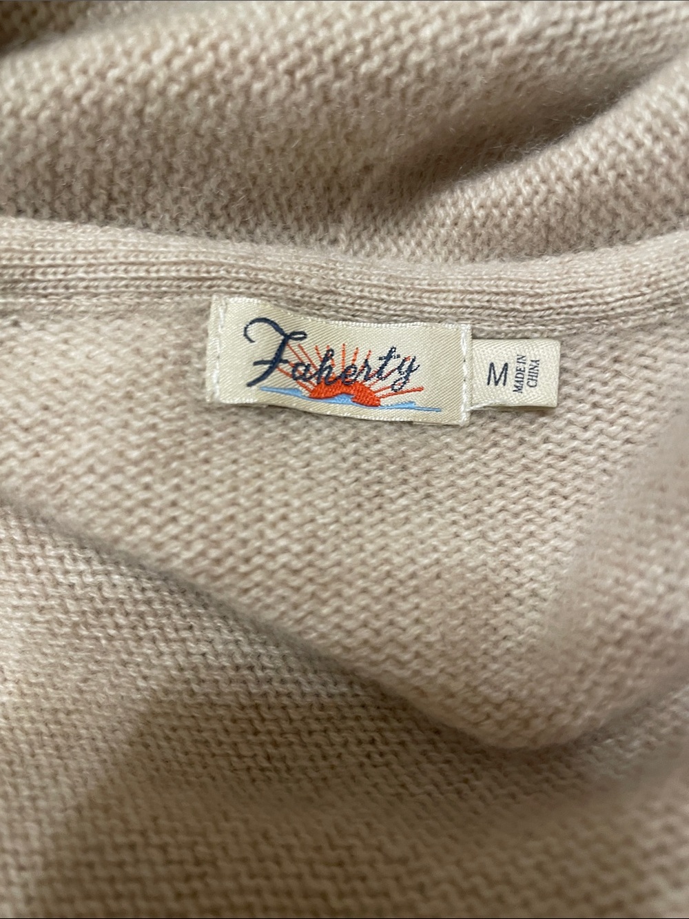Faherty 100% Cashmere Open Front Long Cardigan Beige Size Medium - Picture 5 of 10